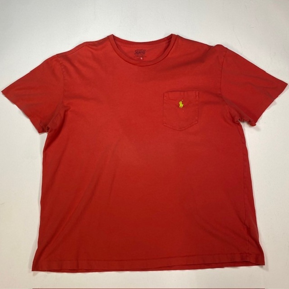 Polo Ralph Lauren Mens Large Red Pocket T-Shirt Lime Green Pony Logo Cotton Tee